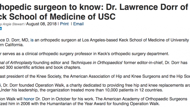 Dr. Lawrence Dorr of Keck School of Medicine of USC